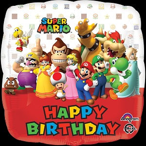 Super Mario Brothers Happy Birthday 18  Square Foil Balloon, 1ct Hot on Sale