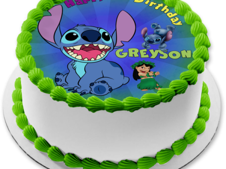 Lilo and Stitch with a Blue Green Fade Background Edible Cake Topper Image ABPID57654 Discount