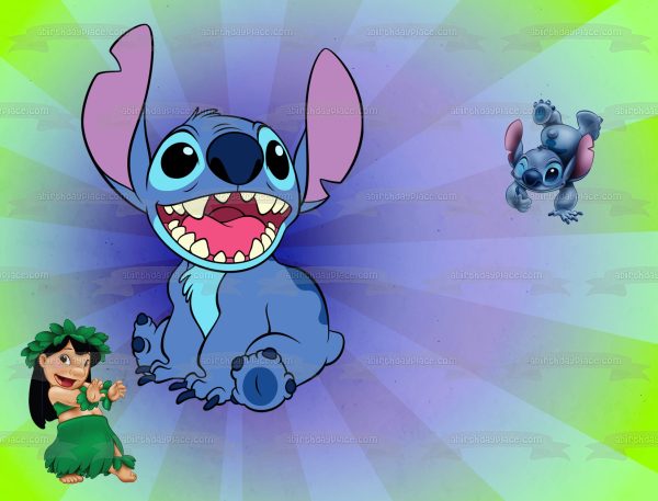 Lilo and Stitch with a Blue Green Fade Background Edible Cake Topper Image ABPID57654 Discount