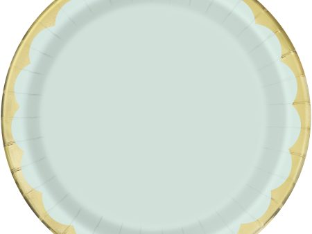 Scalloped Gold & Light Blue Round 9  Dinner Plate, 8ct Online