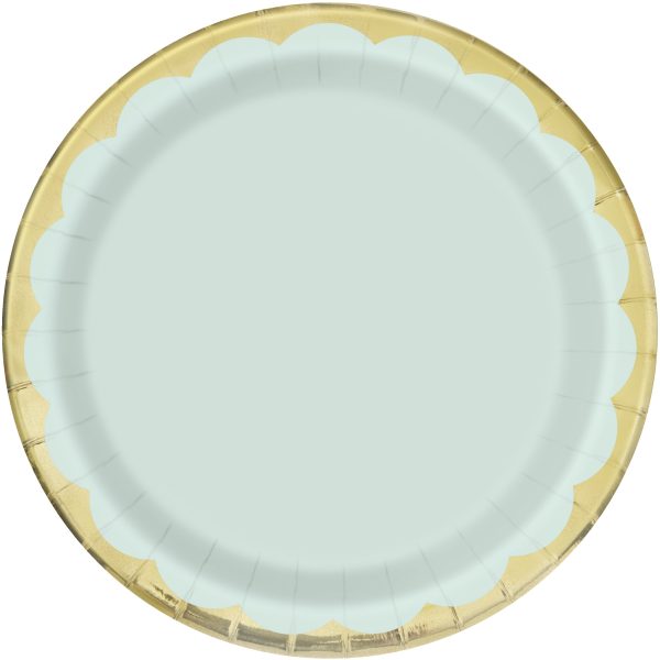 Scalloped Gold & Light Blue Round 9  Dinner Plate, 8ct Online