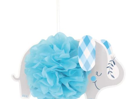 Blue Floral Elephant 9  Hanging Tissue Pom Pom Decorations, 3ct For Discount