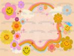 Retro Smiley Face Flowers and a Rainbow Edible Cake Topper Image ABPID57655 Fashion