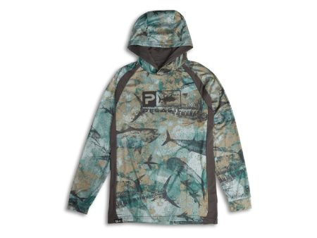 Pelagic Vaportek Youth Hoody Open Seas Camo Army Green on Sale