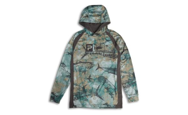 Pelagic Vaportek Youth Hoody Open Seas Camo Army Green on Sale